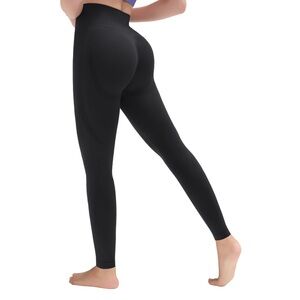 NWOT LUMIVAE Seamless No Crotch Seam Black High Waisted Tummy Control Leggings